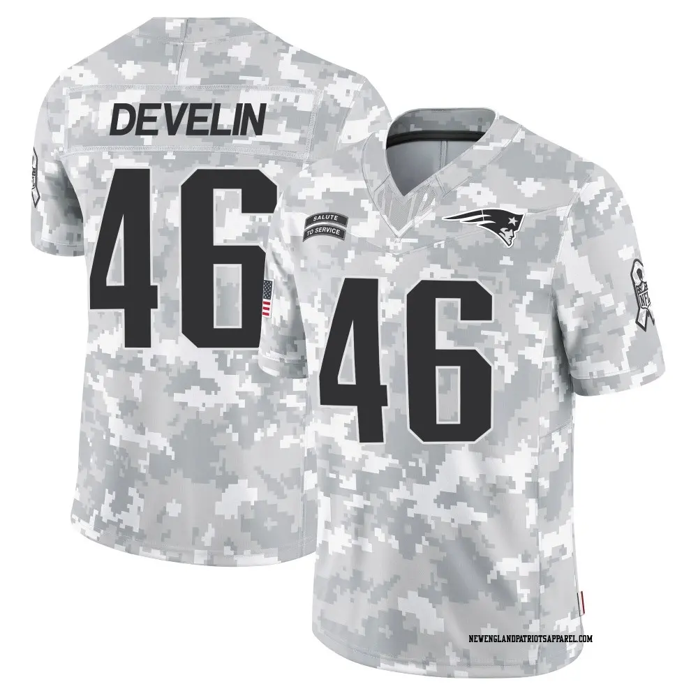 Limited Arctic Camo Youth James Develin New England Patriots 2024 Salute to Service Jersey
